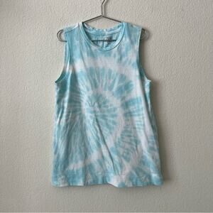 Athleta Girl Tie Dye Explore Tank Top Aqua Blue White Cotton 980501